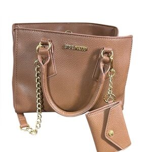 Steve Madden Brown Satchel with Gold Chain Detail